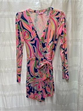 Vibrant Lily Pulitzer Pink & Navy Wrap romper
